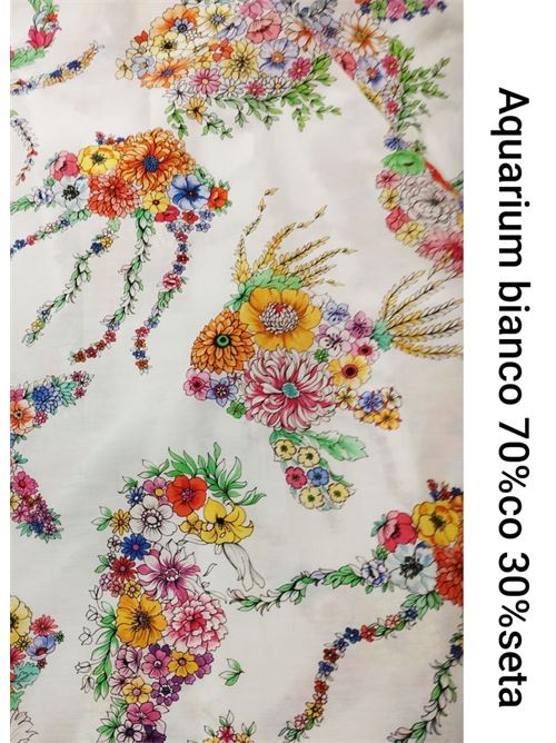 tessuto in seta e cotone stampa soggetti marini floreali Laboratorio Capri | SETAECOTONEAQUARIUM